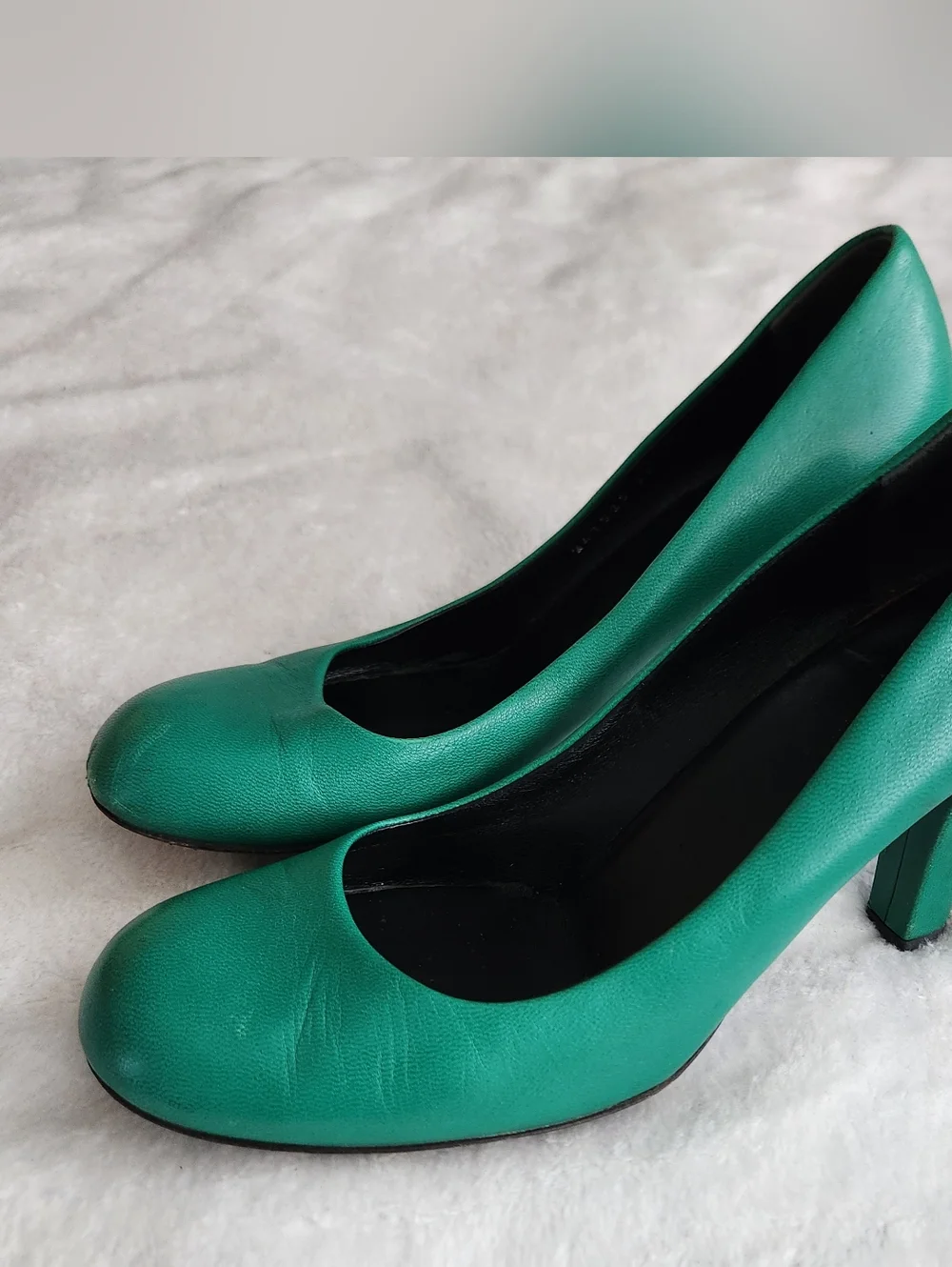 Vintage Gucci Green Leather High Heels Pumps Round Toe Shoes Size 38 US 8 - Picture 1 of 16